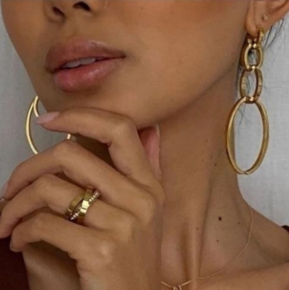 Vita Fede Gold Tone Cassio Earrings Modular Interlocking Modern Design NEW - Picture 3 of 3